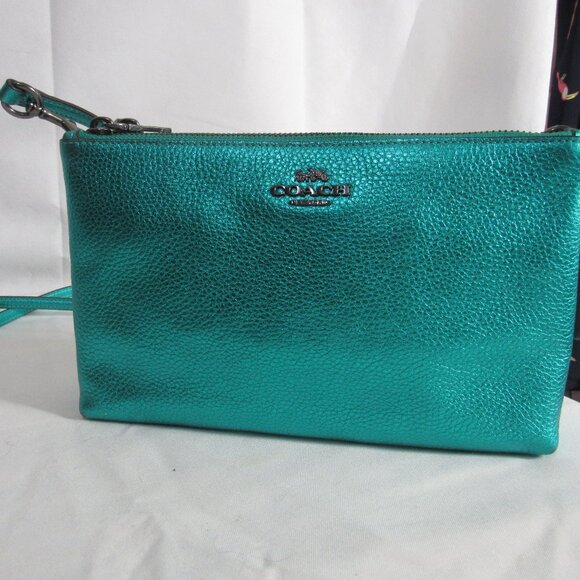 COACH RARE METALLIC LYLA CROSS BODY, SEA GREEN , BARELY USED , EXCEL CONDITION - Picture 5 of 14
